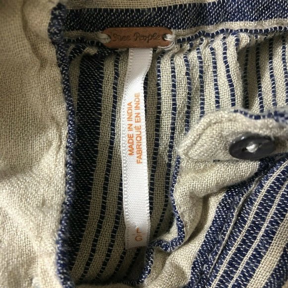 Free People Women's Boxy Button Up Blouse Size L Crop Striped Cap Sleeve Flowy - Picture 8 of 9